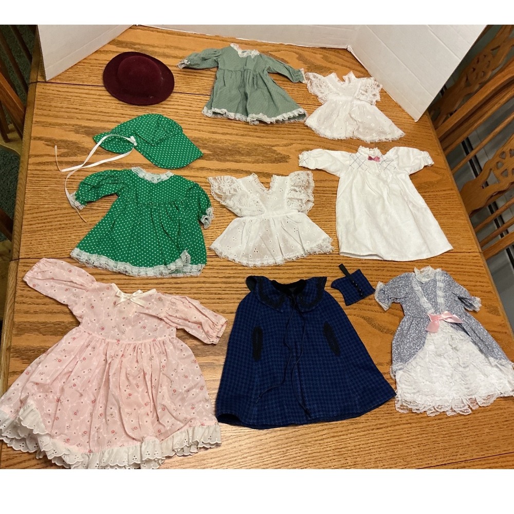 Vintage Doll Clothes Lot Victorian Prairie Dresses Cape Hats Lace 18 Inch Doll